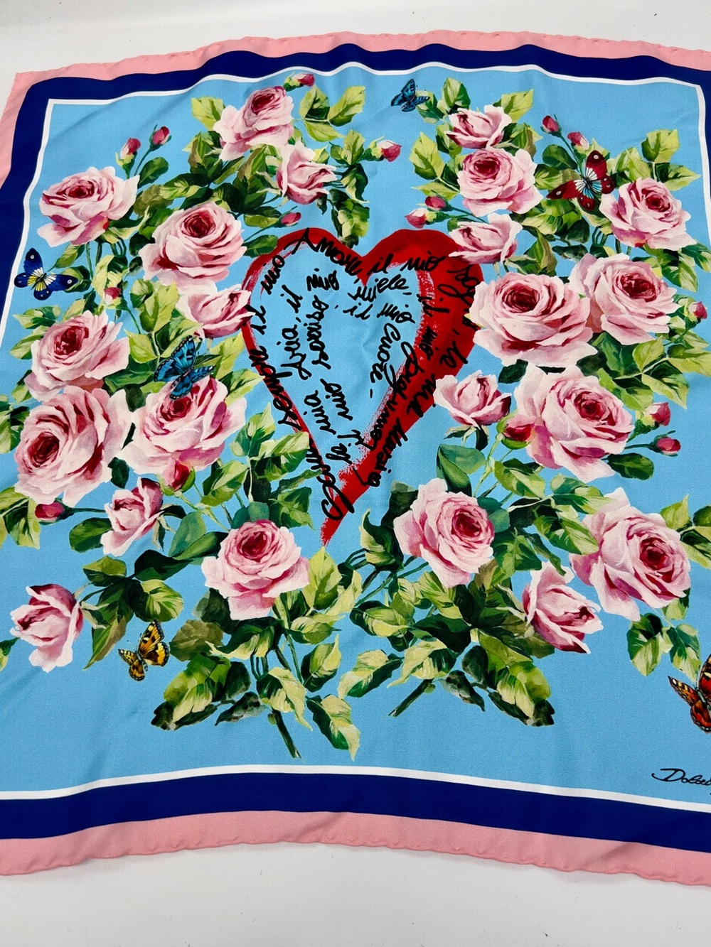 Dolce & Gabbana Silk Scarf with Pink Roses